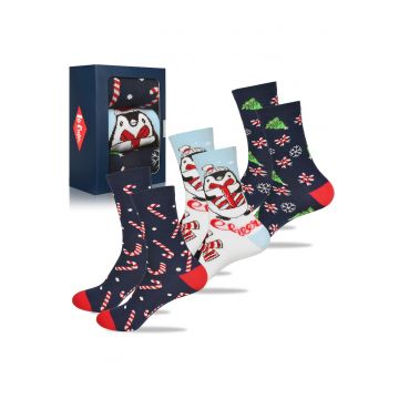 Set 3 Perechi Sosete dama -  Model de Craciun cu Ren - pentru Cadou