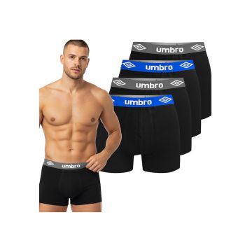 Set 4 Boxeri Barbati -  Bumbac - Negri - cu Logo - Negru