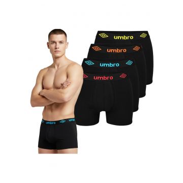 Set 4 Boxeri Barbati -  Bumbac - Negri - cu Logo - Negru