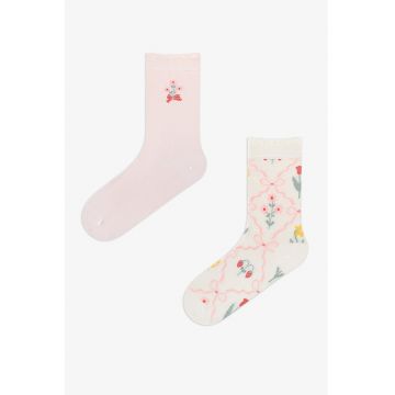 Set de 2 perechi de sosete cu model - Alb/Verde stins/Nude rose