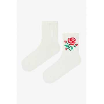 Set de 2 perechi de sosete cu model floral - Verde turcoaz/Alb murdar/Rosu capsuna