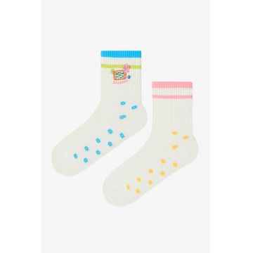 Set de 2 perechi de sosete scurte cu model - Alb/Roz deschis/Albastru deschis neon