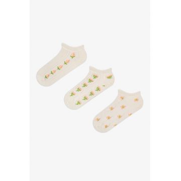 Set de 3 perechi de sosete pana la glezna - Nude rose/Bej deschis/Verde iarba