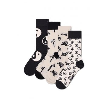 Set de 4 perechi de sosete lungi unisex - Alb/Negru