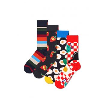 Set de 4 perechi de sosete lungi unisex - Rosu/Verde/Albastru