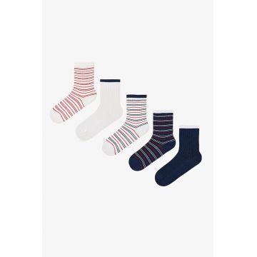 Set de 5 perechi de sosete scurte - Alb/Albastru ultramarin/Rosu cireasa