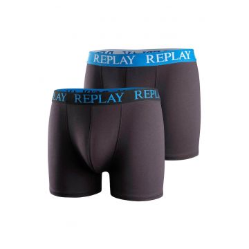 Set de boxeri cu banda logo - 2 perechi - Negru stins/Albastru
