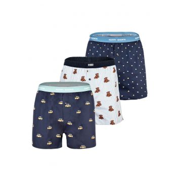 Set de boxeri din bumbac cu imprimeu - 3 perechi - Maro/Galben/Albastru