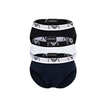 Set de chiloti cu logo - 3 perechi - Alb/Negru/Albastru