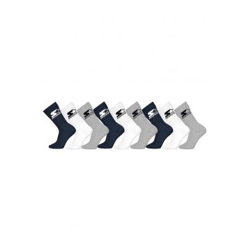 Set de sosete lungi cu imprimeu logo - 9 perechi - Alb/Gri/Albastru inchis