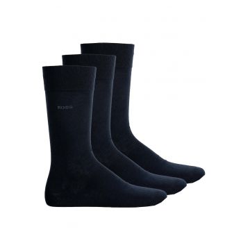 Set de sosete lungi cu logo - 3 perechi - Albastru inchis