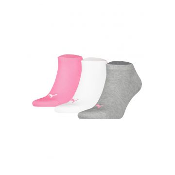 Set de sosete unisex pana la glezna cu imprimeu logo - 3 perechi - Alb/Gri/Roz