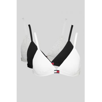 Set de sutiene cu cupe triunghiulare si detaliu logo - 3 perechi - Alb/Negru/Gri melange