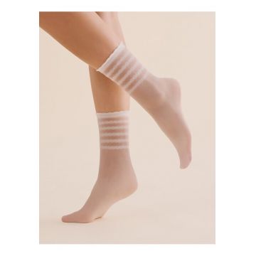 Sosete lycra albe cu model pe glezna  1200 Lora 20 den - Alb