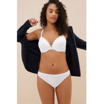 Sutien push-up cu insertii de dantela - Alb
