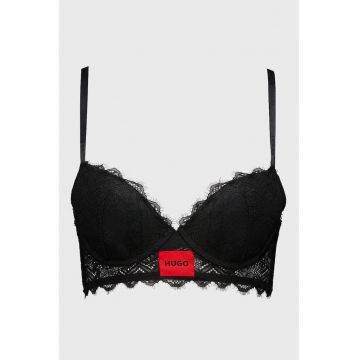 Sutien push-up cu strat exterior din dantela - Negru