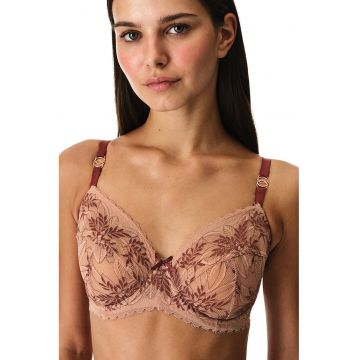 Sutien triunghiular cu model floral - Maro cognac/Bej inchis