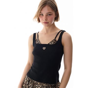 Top de pijama din bumbac - Negru